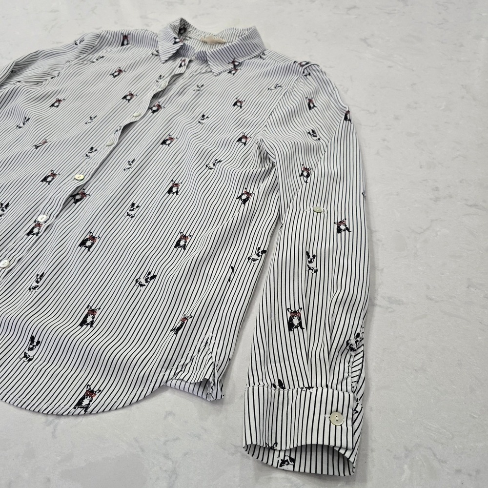 Jane & Delancey French Bulldog Stripe Button Down Shirt M Preppy Dog Lover